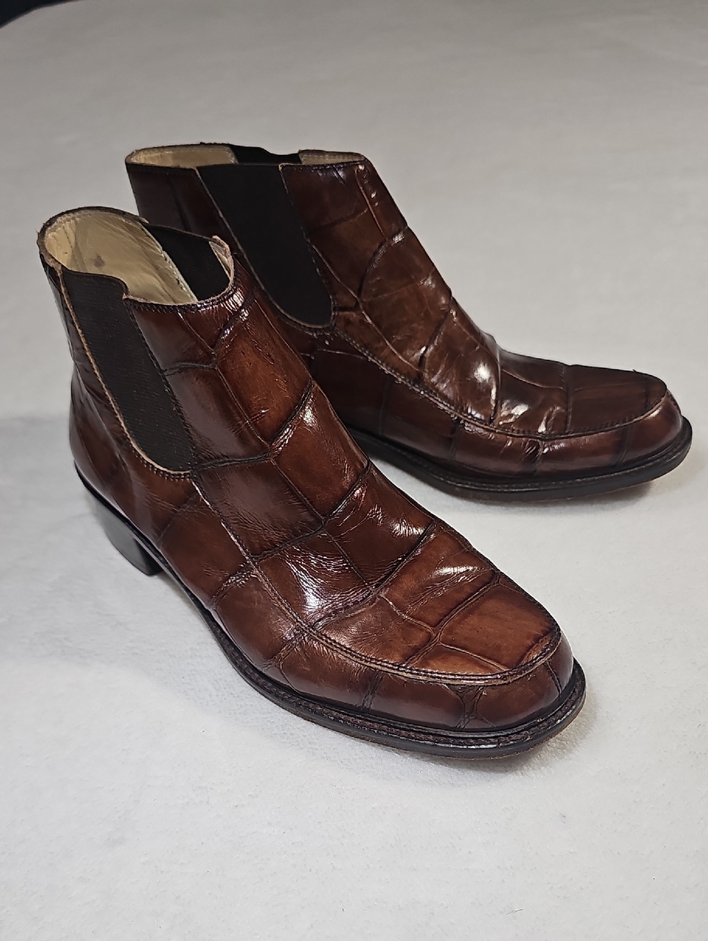 Joan & David‎ Couture Brown Croc Embossed Leather Chelsea Boots Italy Mens 7 M